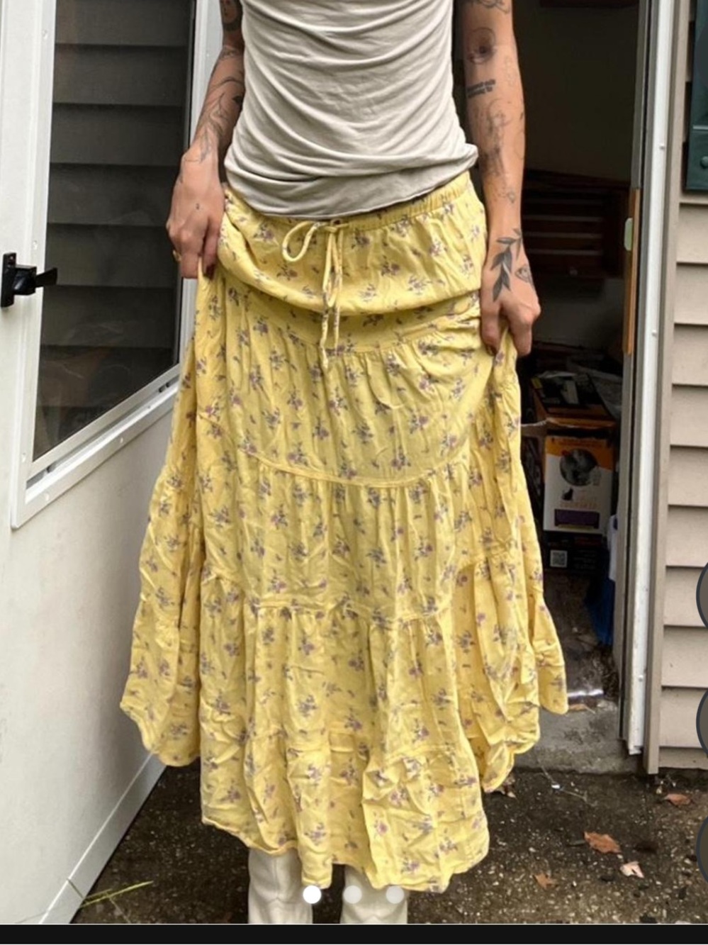 Free People Yellow Floral Tiered Maxi Skirt